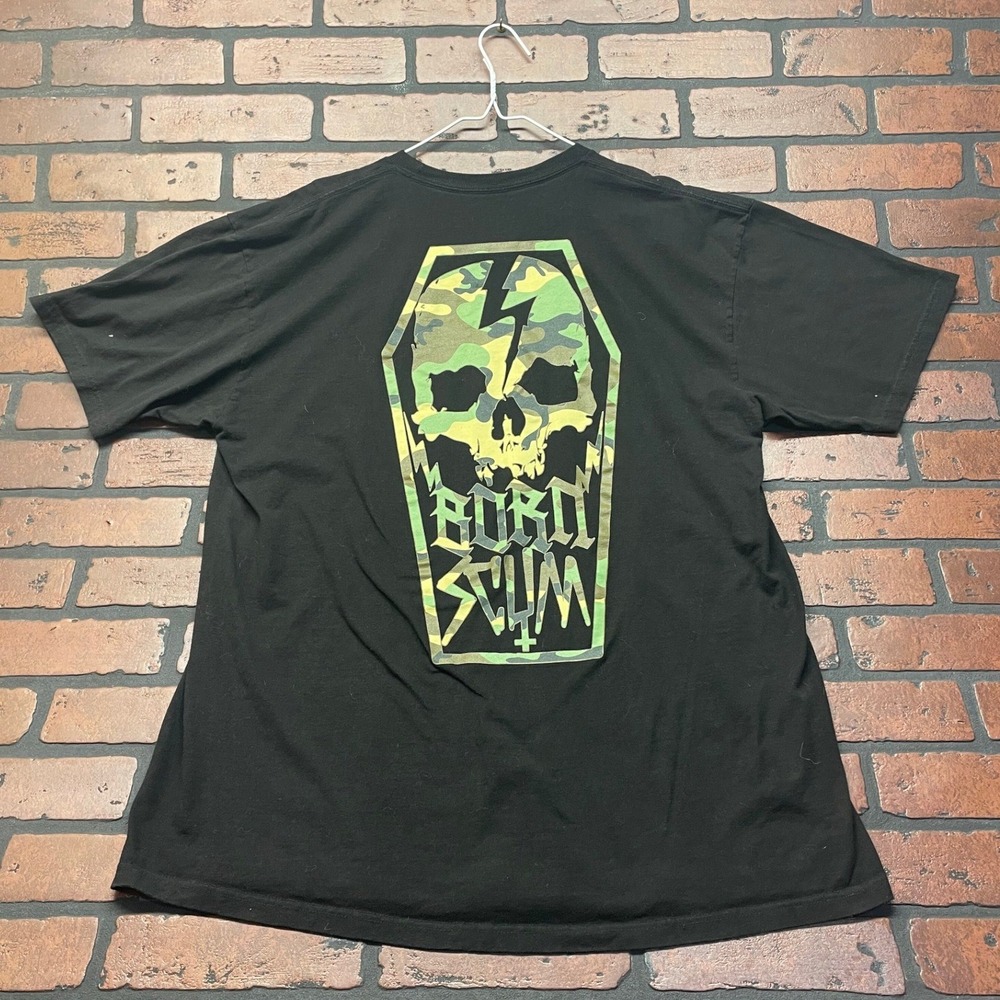 Born Scum Mens XL Black Camo Skull Coffin Graphic Tee Short Sleeve T-Shirt